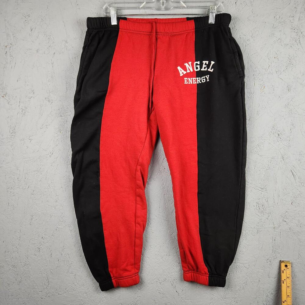 Angel Energy Pants Womens Large Black Red Colorblock Sweatpants Joggers Graphic